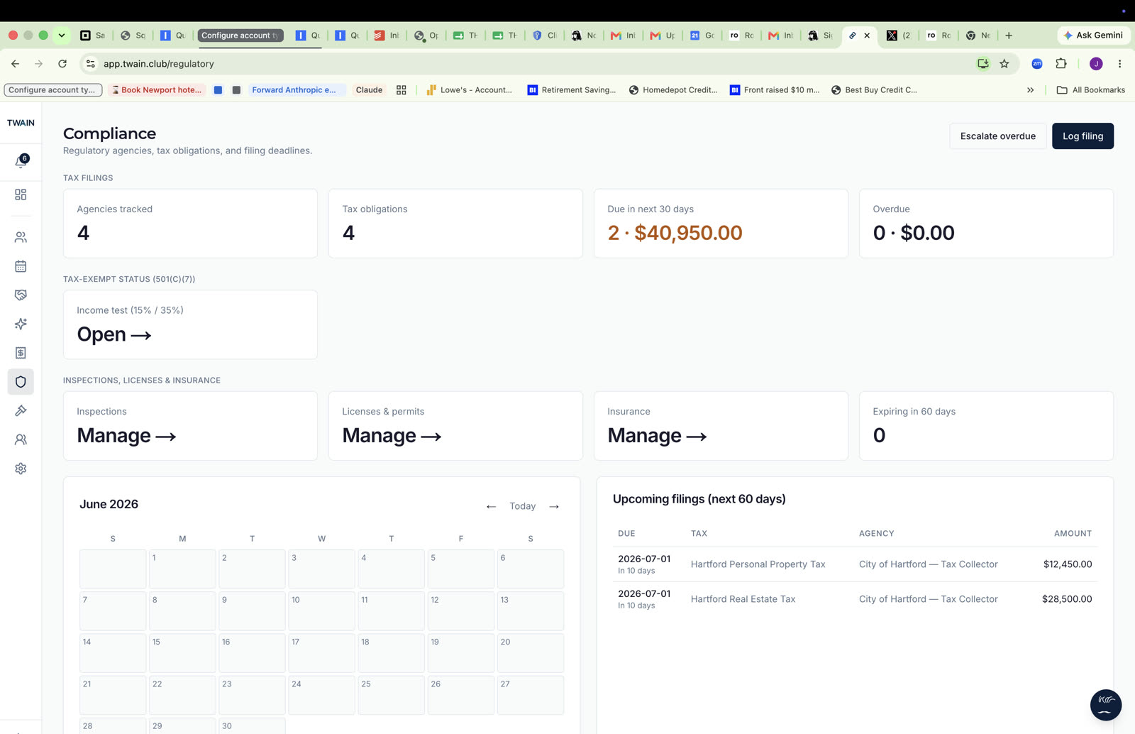 Compliance tracking